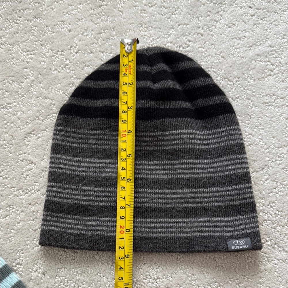 Striped Beanie Set - Black and Gray Subaru hat and blue and gray hat - Picture 6 of 7